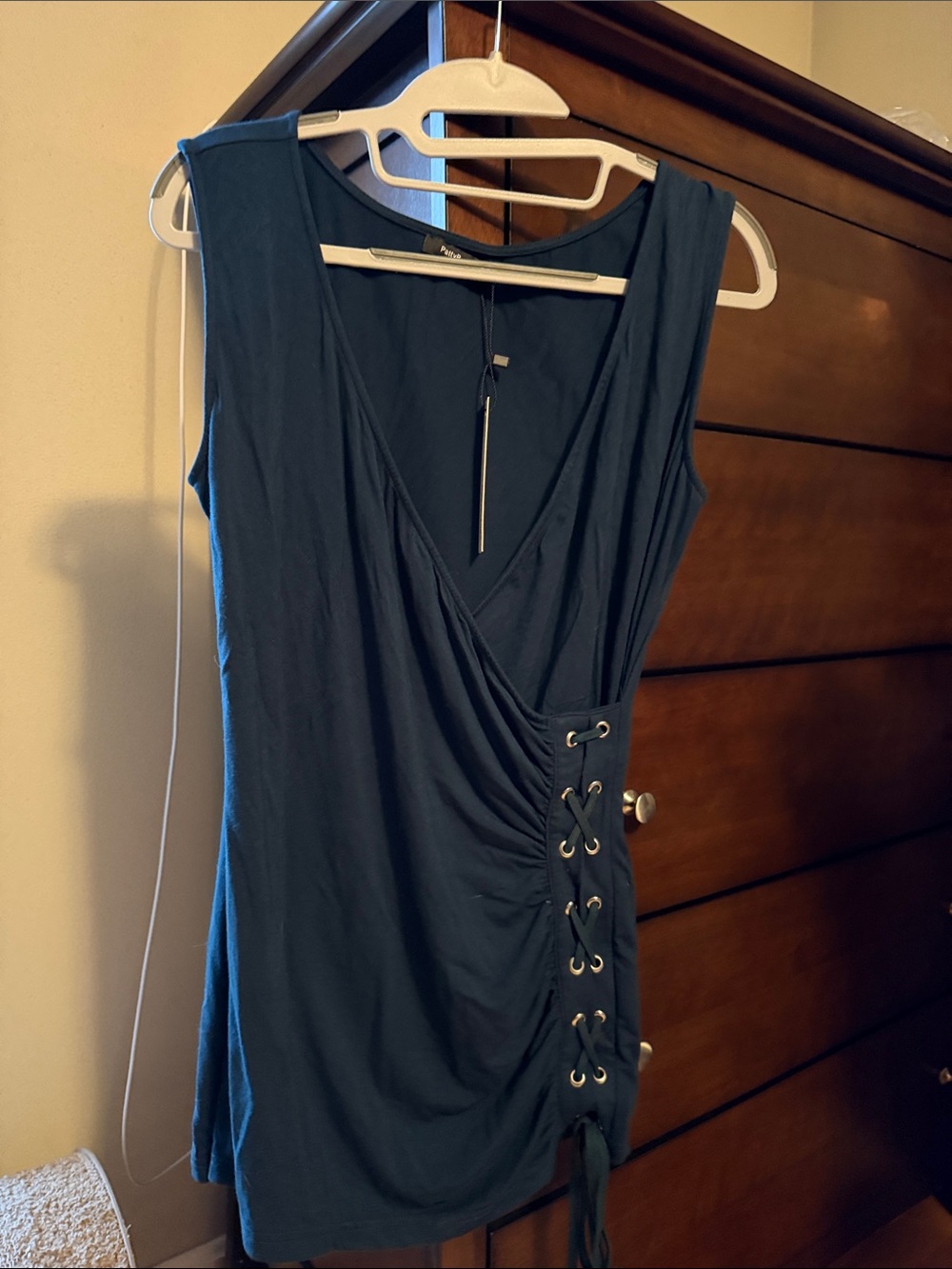 Sleeveless Teal Wrap top with Side Lace-Up